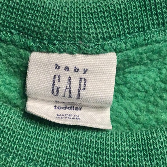 Baby GAP sweatshirt Green Bike Swim Run distressed look white and yellow 2 year - Picture 4 of 5